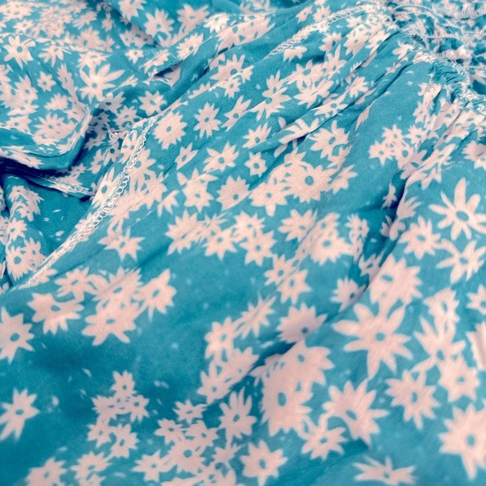 Tiare Hawaii Teal Floral Button Front Maxi Dress Ruffle Sleeve S/M NWOT